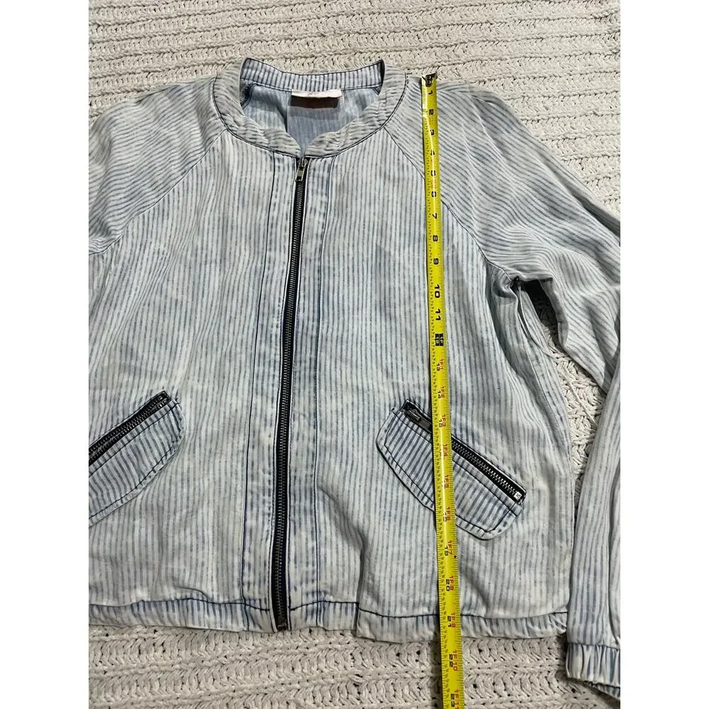 Skies Are Blue Full Zip Jacket Lightweight Womens Size Small Stripe 100% Tencel